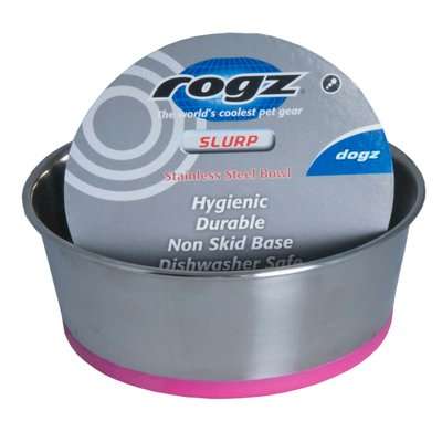 Rogz Stainless Steel Slurp Dog Bowl - Large 1700ml (Pink Base)