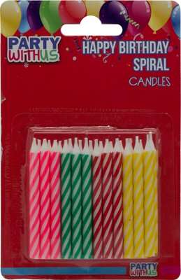 Spiral Cake Candles 24's (Assorted Colours)