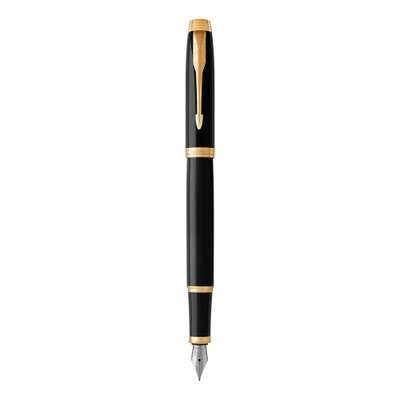 Parker IM Medium Nib Fountain Pen (Black Lacquer with Gold Trim)(Blue Ink) - Presented in a Gift Box