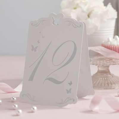 Flutter-By - Table Numbers White and Silver (Pack of 1-12)