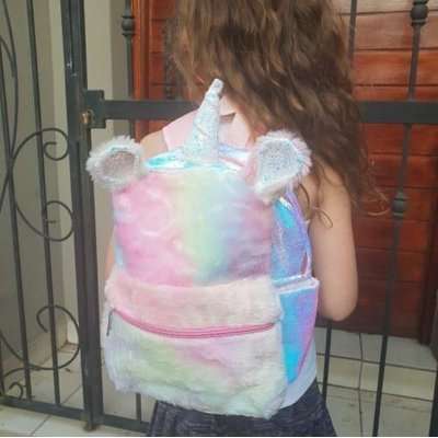 Fluffy Unicorn Midi Backpack (Pastel Rainbow)