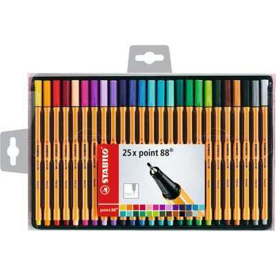 Stabilo Point 88 Fineliner Pens (Wallet of 25)(Assorted)