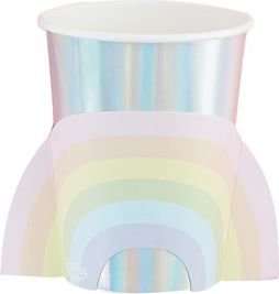 Pastel Party -  Iridescent Foiled Paper Cups with Pastel Rainbows (8 Pack)