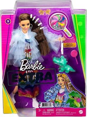 Barbie Extra Doll in Blue Ruffled Jacket and Pet Crocodile (#9)