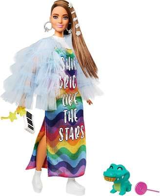 Barbie Extra Doll in Blue Ruffled Jacket and Pet Crocodile (#9)