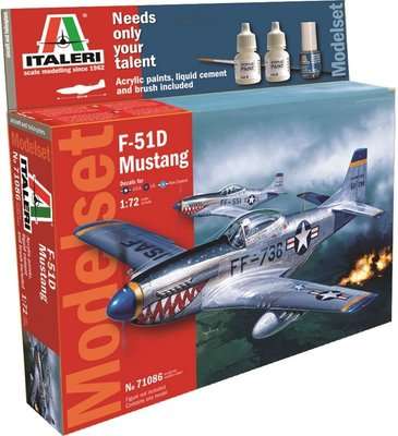 Italeri F-51D Mustang Aircraft Model Set Including Paints (1:72)