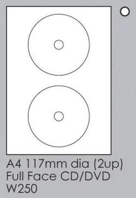 Tower W250 Inkjet-Laser DVD/CD Full Face Labels (100 sheets)(117mm)