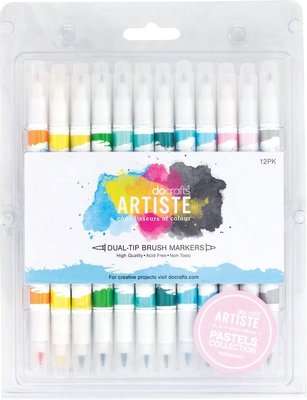 Artiste Dual Tip Brush Markers (12 Pack) - Pastel