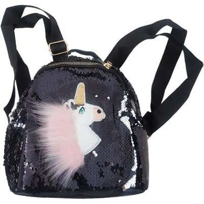Sequin Mini Backpack (Black, Fluffy Unicorn)