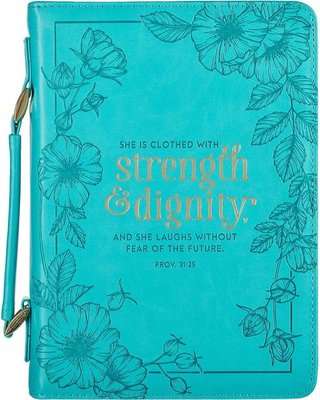 She Is Clothed With Strength Proverbs 31:25 Teal (Bible Bag) (Leather / fine binding)