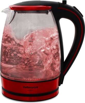 Mellerware Vision Azure 1.8L 360 Degree, Cordless Glass Kettle (2200W)(Red)