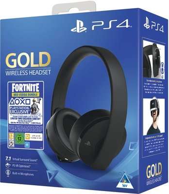 Sony Playstation Gold Wireless Over-Ear Headphones and Fortnite Neo Versa Bundle (Black)
