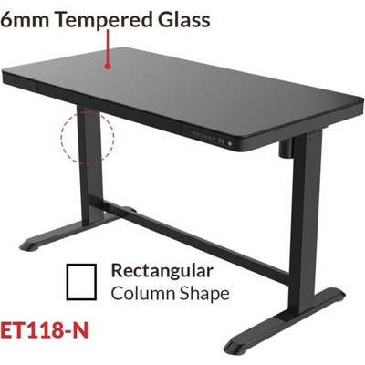Lekkermotion Sit-Stand Rectangular Glass-Top Height Adjustable Desk (Black)