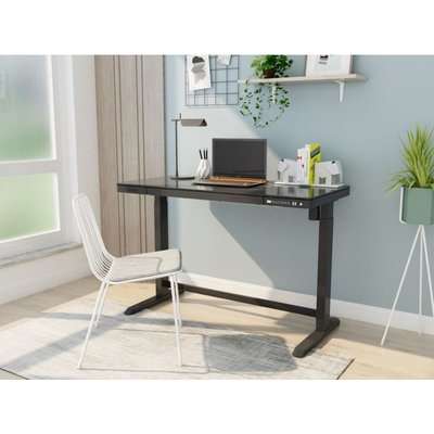 Lekkermotion Sit-Stand Rectangular Glass-Top Height Adjustable Desk (Black)