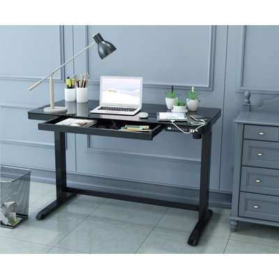 Lekkermotion Sit-Stand Rectangular Glass-Top Height Adjustable Desk (Black)