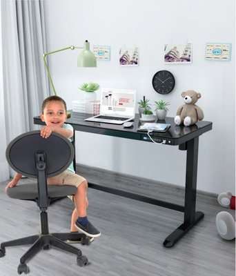 Lekkermotion Sit-Stand Rectangular Glass-Top Height Adjustable Desk (Black)