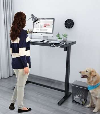 Lekkermotion Sit-Stand Rectangular Glass-Top Height Adjustable Desk (Black)