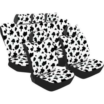 Stingray Texas Cow Print Car Seat Cover Set - SA180 (White and Black)(11 Piece)