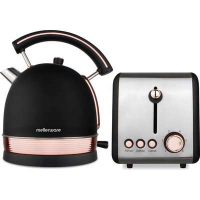 Mellerware Rose Gold - Stainless Steel Kettle and Toaster Pack (2 Piece Set)(Black)