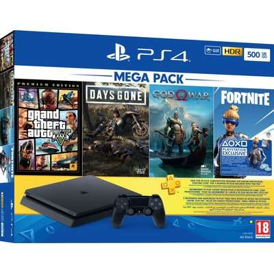 Sony PlayStation 4 Slim Console Bundle (500GB) - With God of War, Grand Theft Auto V: Premium Editio
