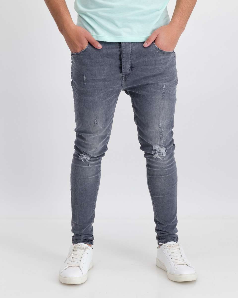 Brave Soul Long Length Skinny Fit Jeans - Dark Grey (34)