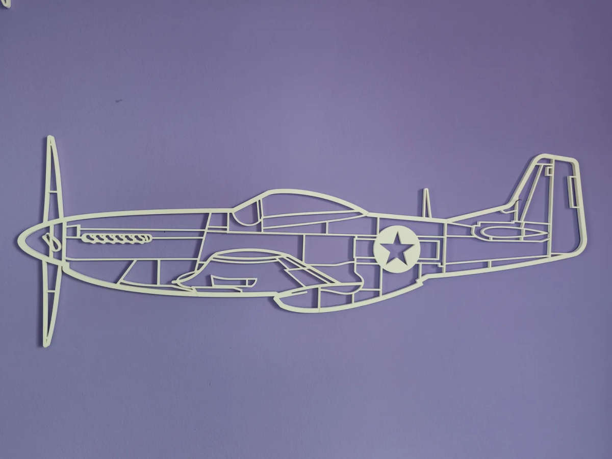 P51 Mustang Aircraft Silhouette Wall Art - 3D Printed
