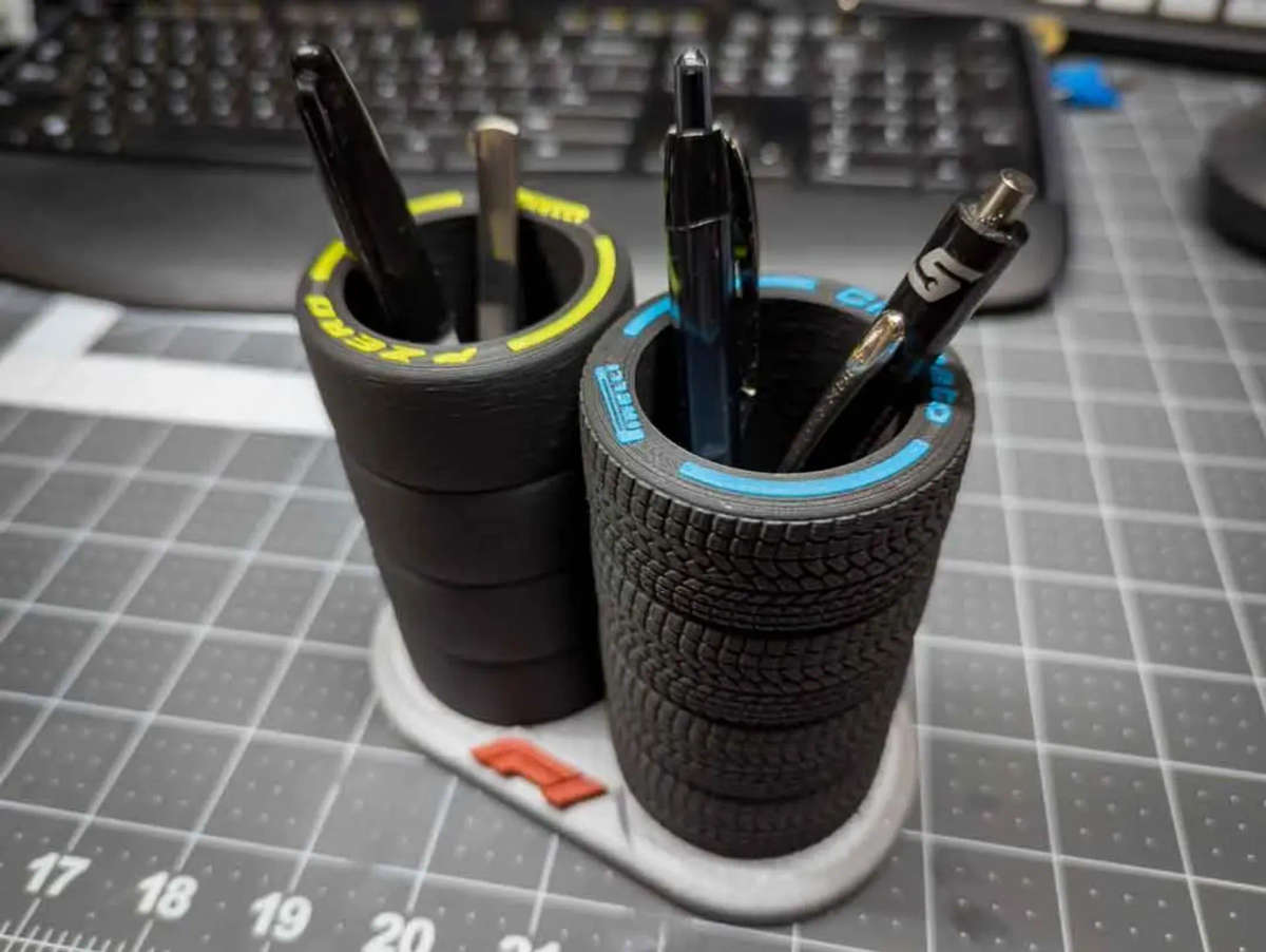 Dual F1 Tires Penholders - 3D Printed