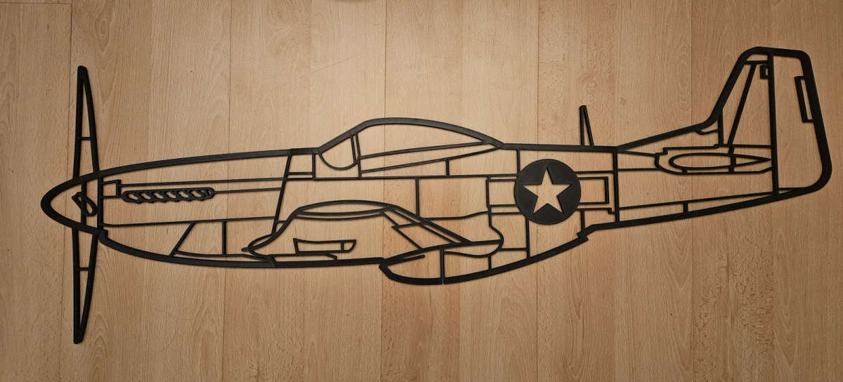P51 Mustang Aircraft Silhouette Wall Art - 3D Printed
