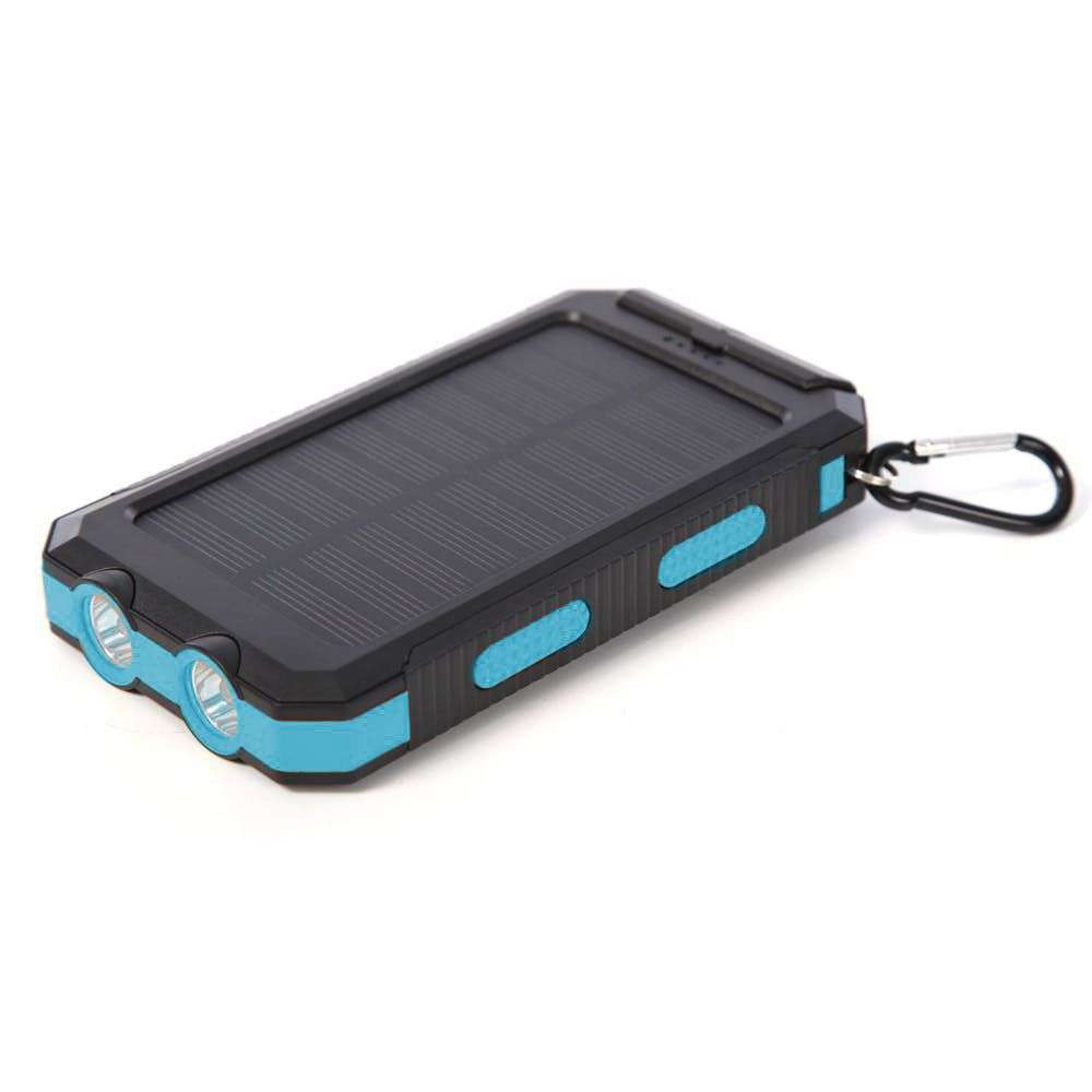 13000mAh Solar Powered Power Bank - Dual USB Output & Flashlight - Blue