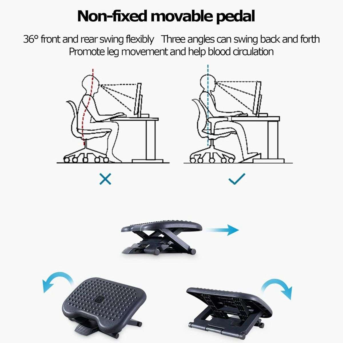 Adjustable Office Under Desk Footrest Black, X-shaped Structure