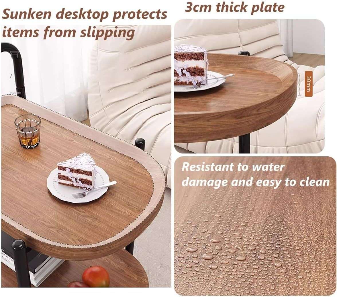 Movable Small Coffee Table 2 Layers Trolley End Table Teardop Shape