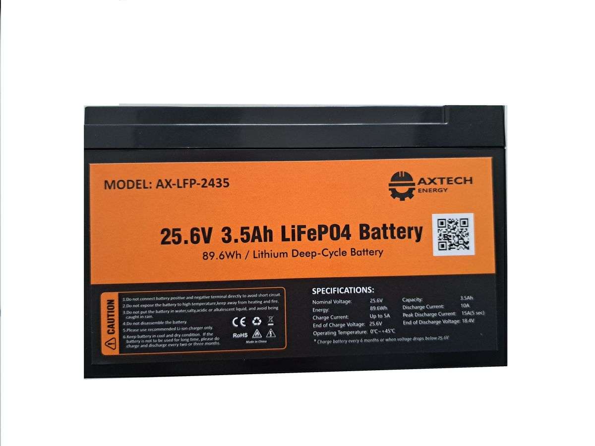 24V 3.5Ah Lithium ion Battery (LifePO4) AxTech - Gate Motors - Alarms, CCTV long life