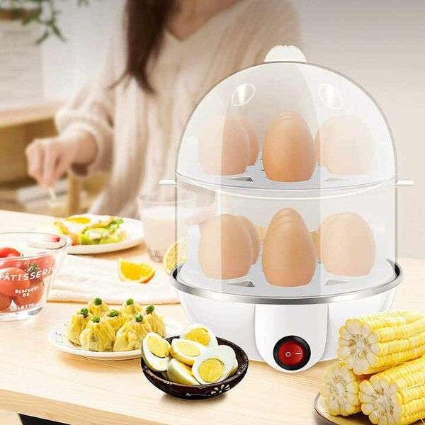Electric Egg Boiler, 2 Tier Automatic 1 to 14 Egg Cooker White