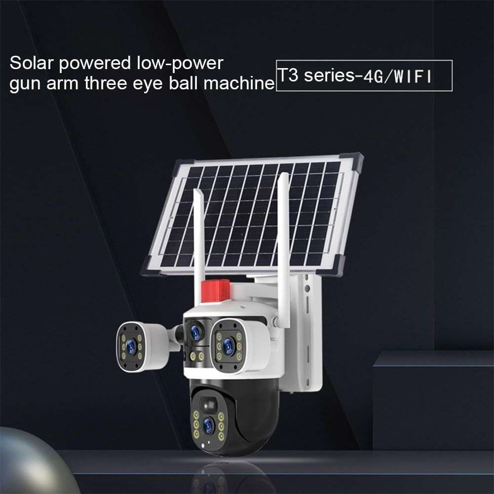 4-Lens Solar Security Camera  6MP Ultra HD, 4G LTE, Weatherproof, Panoramic View, No WiFi or Power