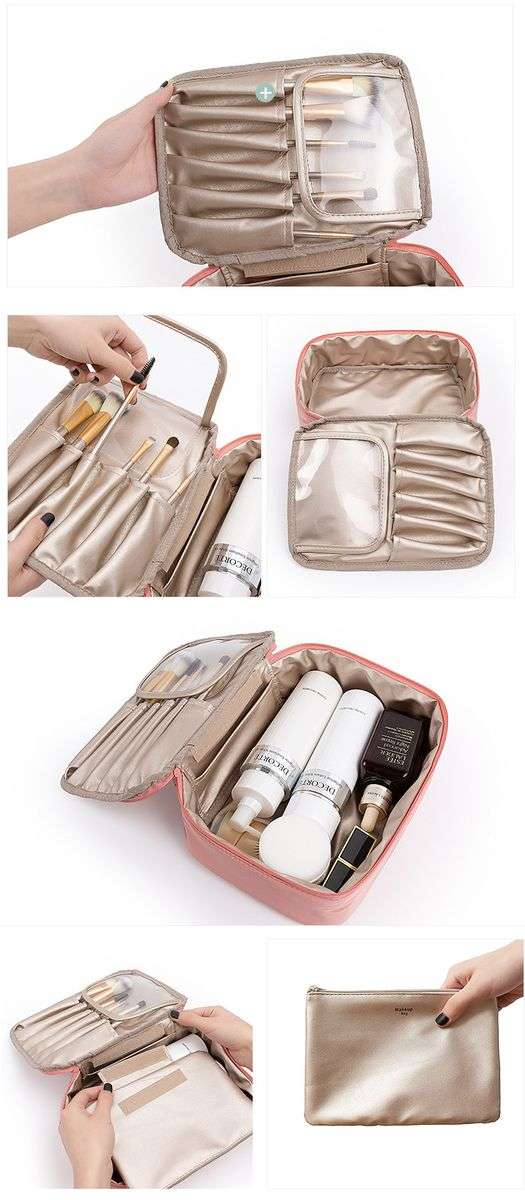 Olive Tree - Pink Travel Makeup Bag Cosmetic Organiser with Removable Pouch