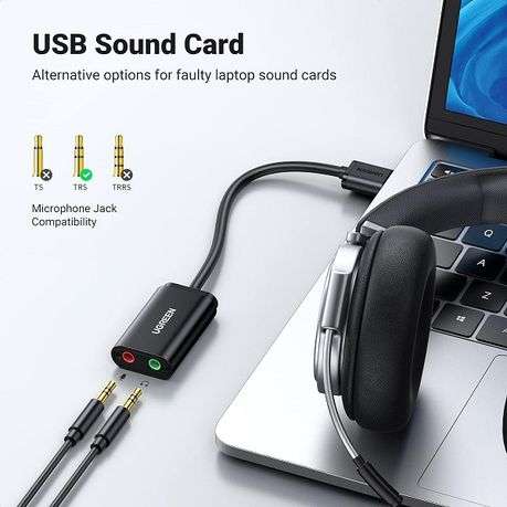 Ugreen - USB to 3.5mm External Stereo Sound Adapter - Black - Ugreen - USB to 3.5mm External Ster...