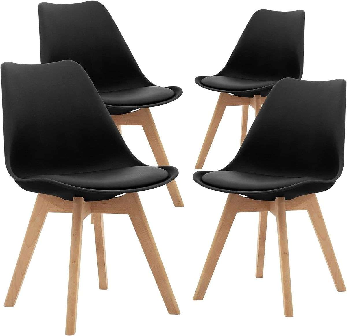 Dining Chairs Set - 4 Pack - Soft Padded Shell Chair with Wood Legs - Black