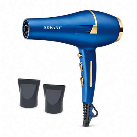High-Airflow Ionic Hair Dryer with 6 Settings & 2 Nozzles, Blue/Gold