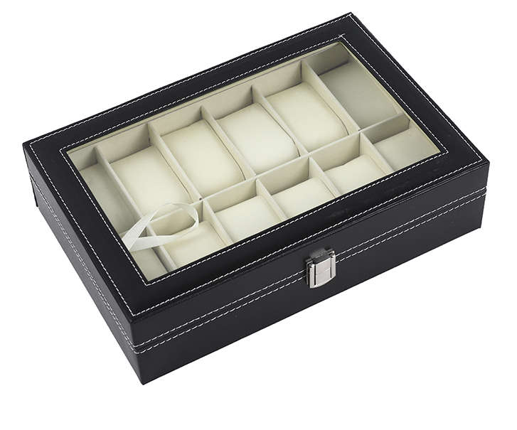 Jack Brown Luxury 10-Slot Leather Watch Display Box - Black (REFURBISHED)