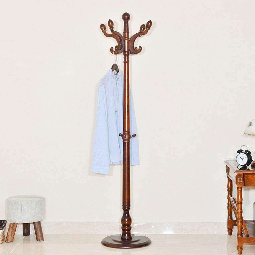 Wooden Coat hanger / Rack, 8 Hook Round Base Coat Stand - Brown Colour