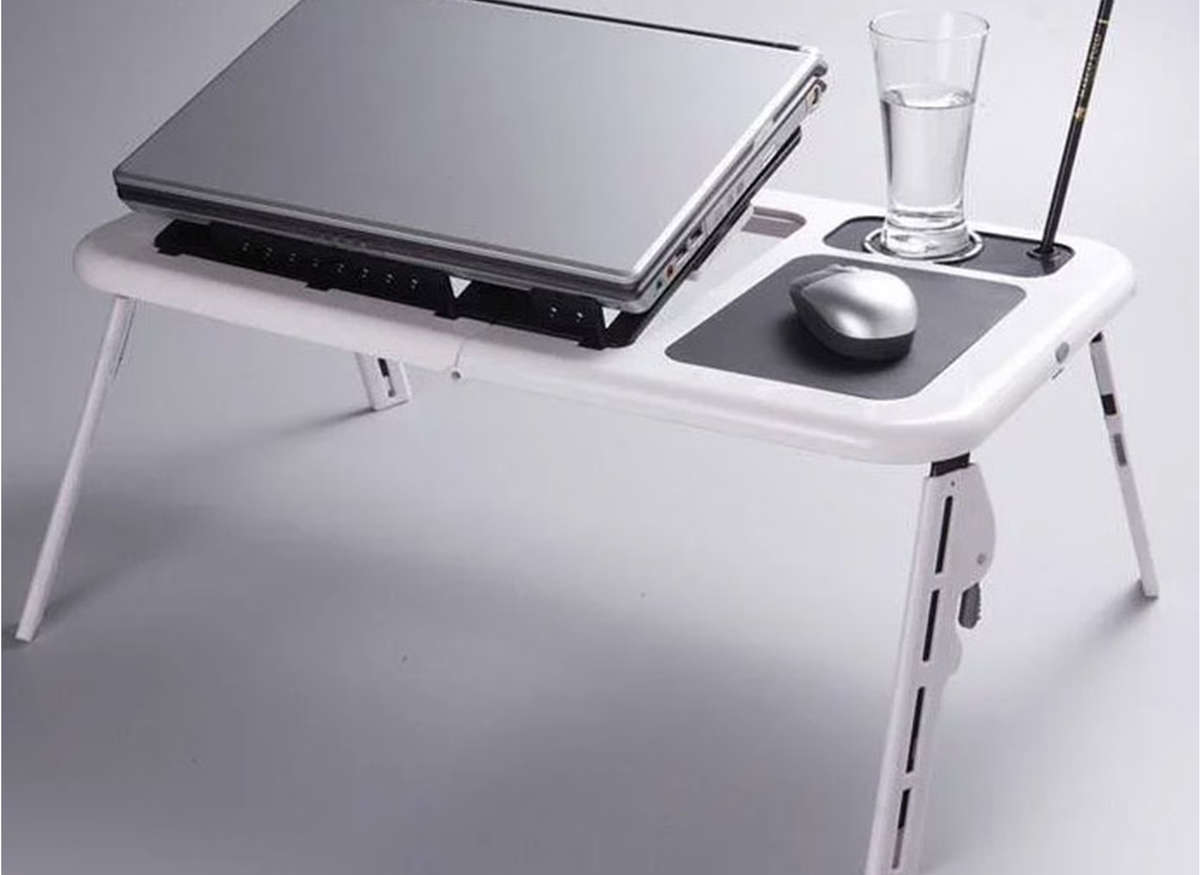Foldable E-Table Portable Laptop Table Stand with 2-USB Cooling Fans for Bed or Couch
