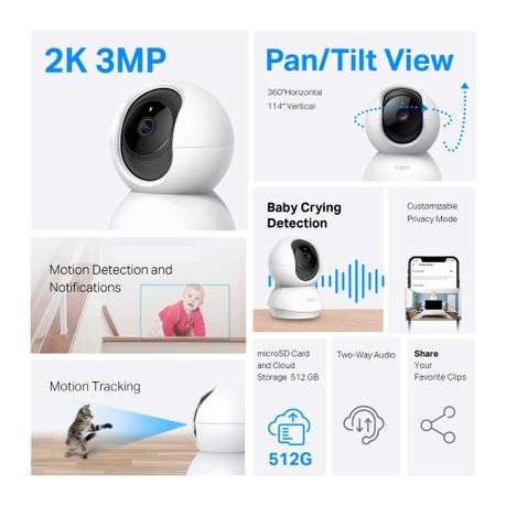 Tp-Link - Tapo C210P2 (2-Pack) Pan/Tilt 2K 3MP Wi-Fi Security Camera - Tp-Link - Tapo C210P2 (2-P...