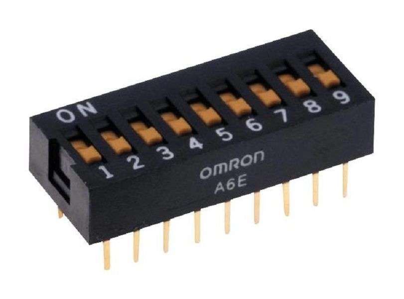 Omron (A6E-9104-N) DIP / SIP Switch, 9 Circuits, Slide, 24 V, 25 mA