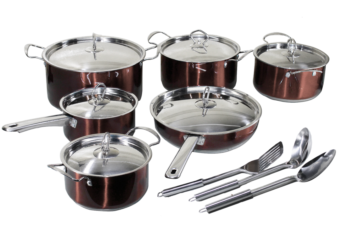 CONIC - 15 Pieces Stainless Steel Induction Ready Cookware Set - Brown (DISPLAY MODEL)