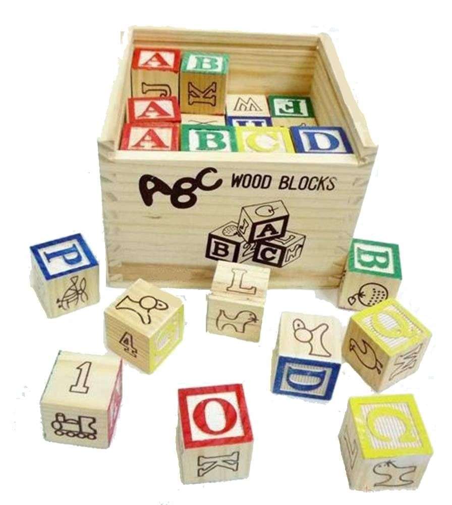 Educational ABC Wooden Blocks In Storage Box - 27 Piece