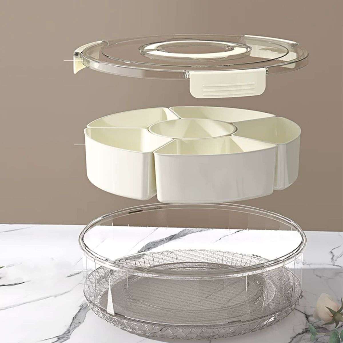 6 Compartments Spinning Food Storage Container Organizer