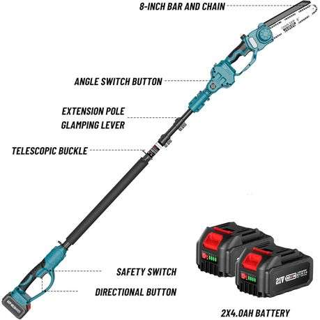 Cordless Garden Combo Set 6" Chainsaw, Pruning Shears, Pole & 2x Batteries
