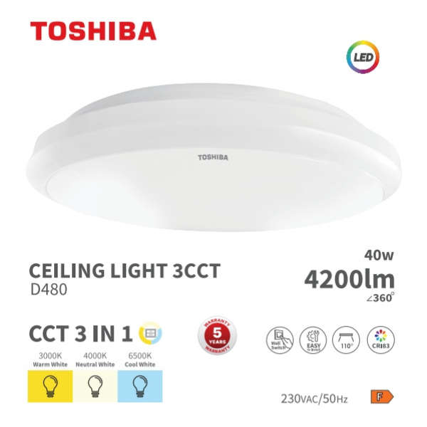 Toshiba LED Ceiling Light 40W 3 Color Changing Warm-Neutral-Cool White - White