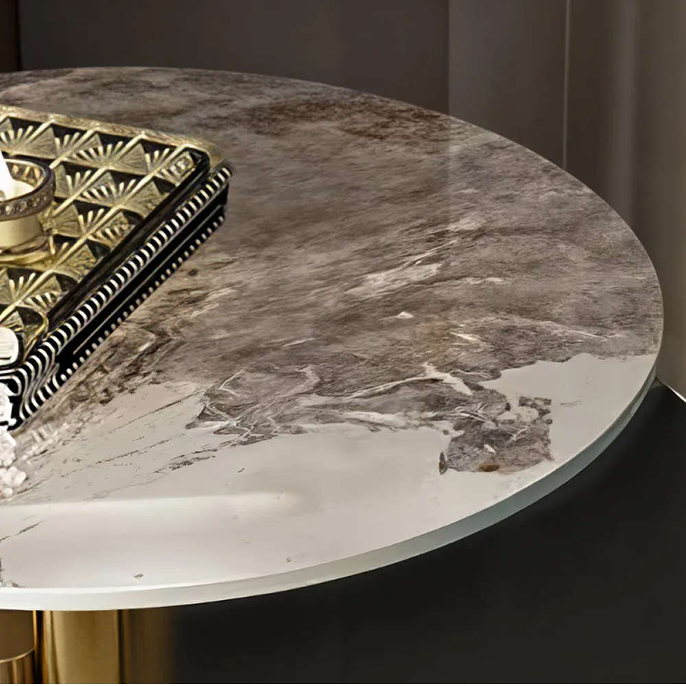 Round Sintered Stone Coffee Table with Metal Frame