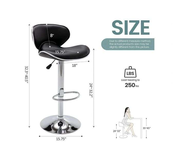 New Bar Adjustable  Bar Stools - Set Of 2-Black